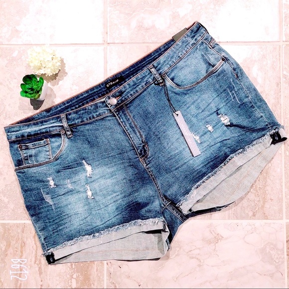 STS Blue Jeans Shorts Boyfriend Denim Destructed, Plus Size 37 OR Size 24 NWT - Picture 7 of 8